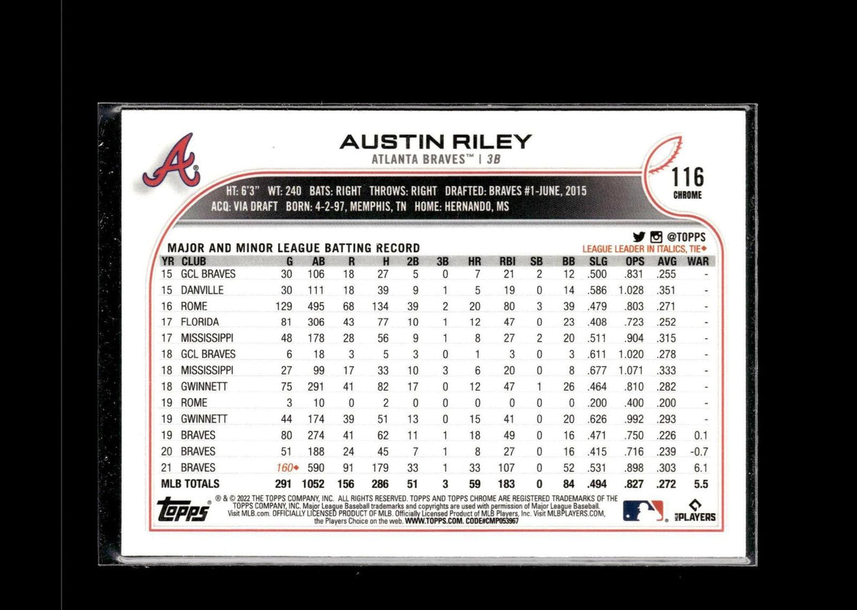 Austin Riley #116 2022 Topps Chrome Atlanta Braves
