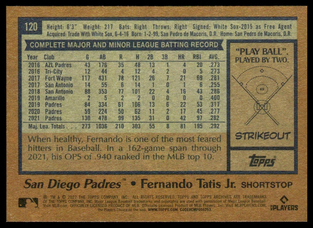 Fernando Tatis Jr. #120 2022 Topps Archives San Diego Padres