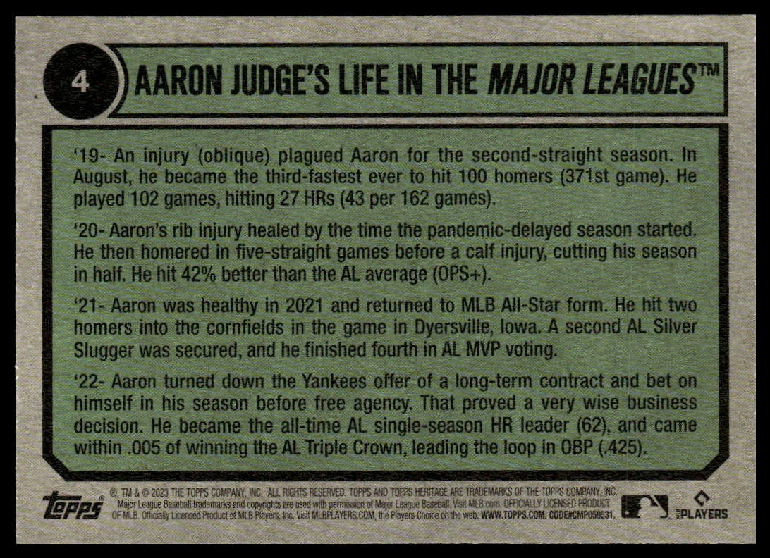 Aaron Judge #4 2023 Topps Heritage New York Yankees