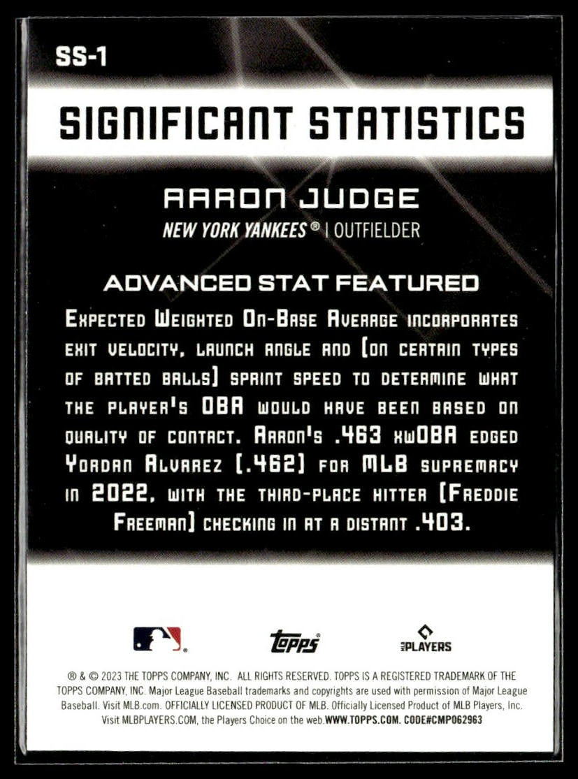 Aaron Judge #SS-1 Significant Statistics 2023 Topps New York Yankees