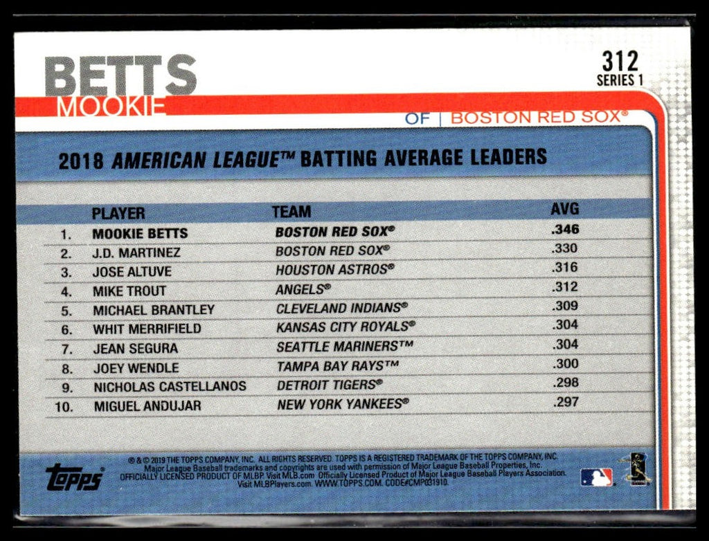 Mookie Betts #312 2019 Topps Boston Red Sox