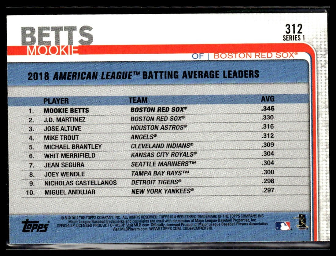 Mookie Betts #312 2019 Topps Boston Red Sox