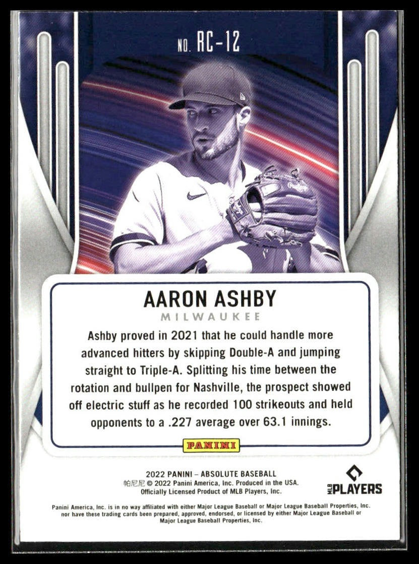 Aaron Ashby #RC-12 Rookie Class Retail 2022 Panini Absolute Milwaukee Brewers