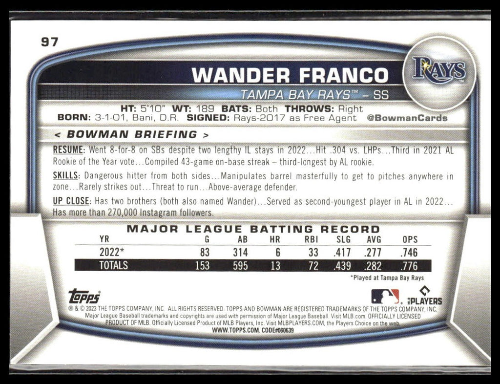 Wander Franco #97 2023 Bowman Tampa Bay Rays