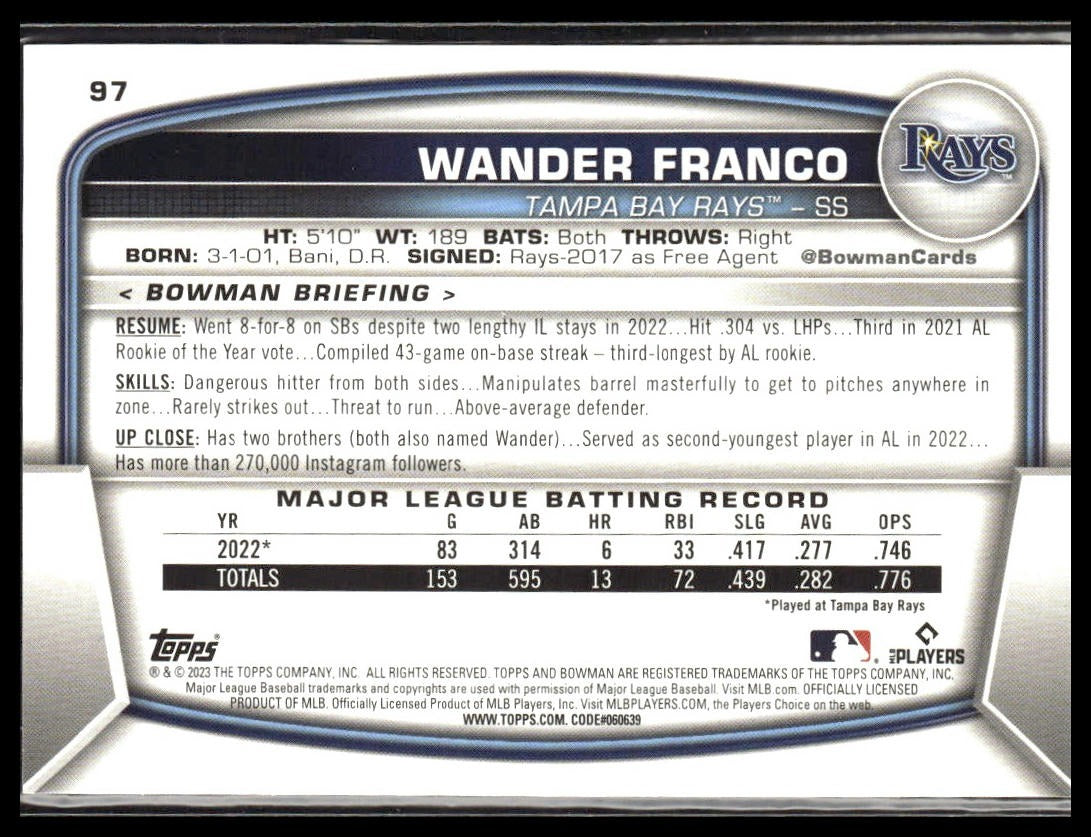 Wander Franco #97 2023 Bowman Tampa Bay Rays