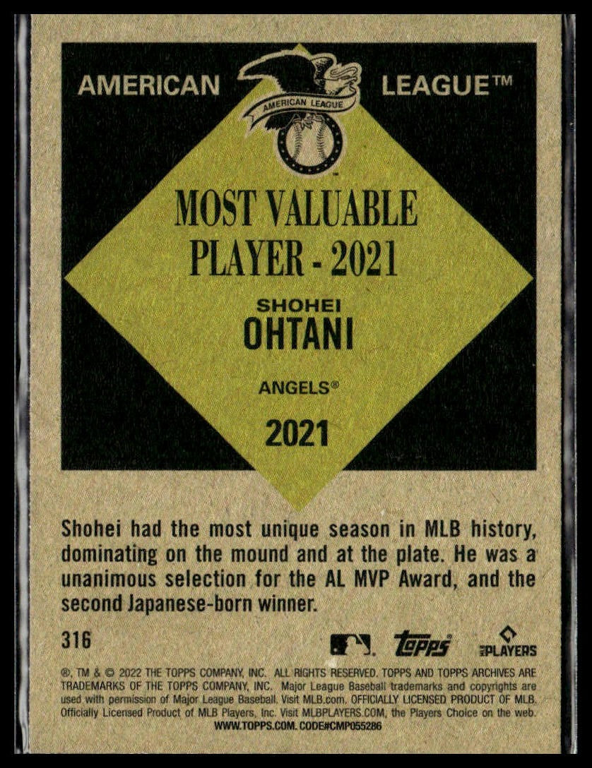 Shohei Ohtani #316 2022 Topps Archives Los Angeles Angels