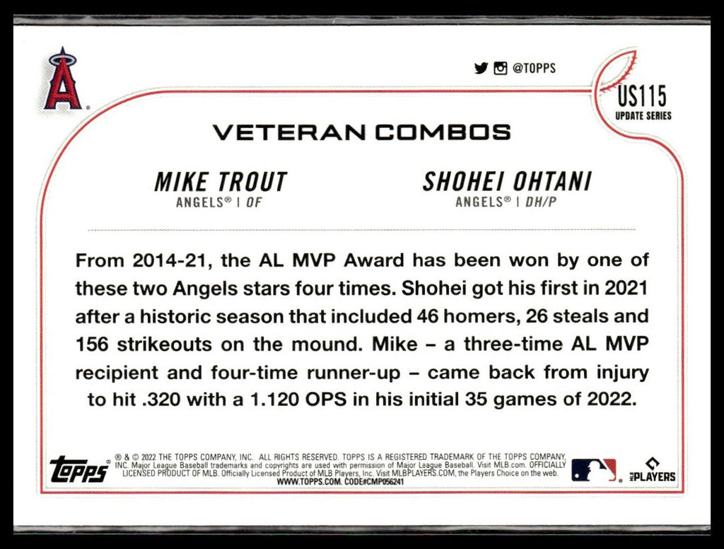 MVP Caliber (Mike Trout / Shohei Ohtani) #US115 2022 Topps Update Angels