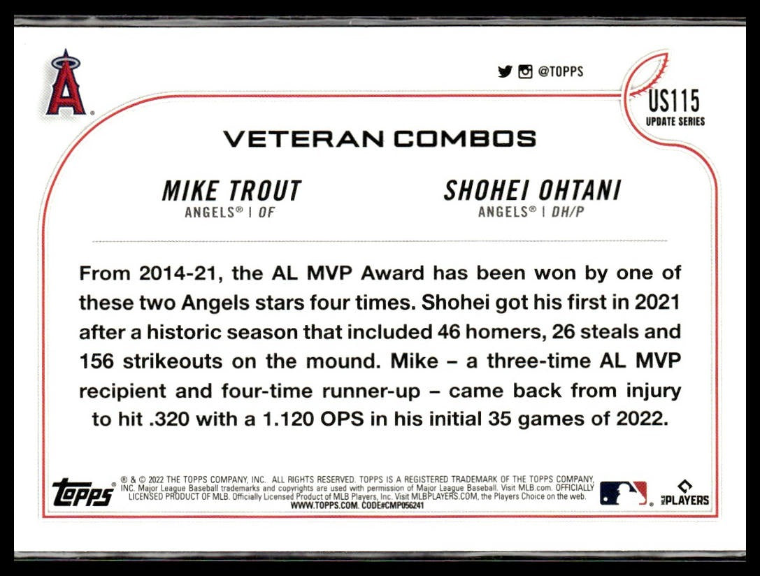 MVP Caliber (Mike Trout / Shohei Ohtani) #US115 2022 Topps Update Angels