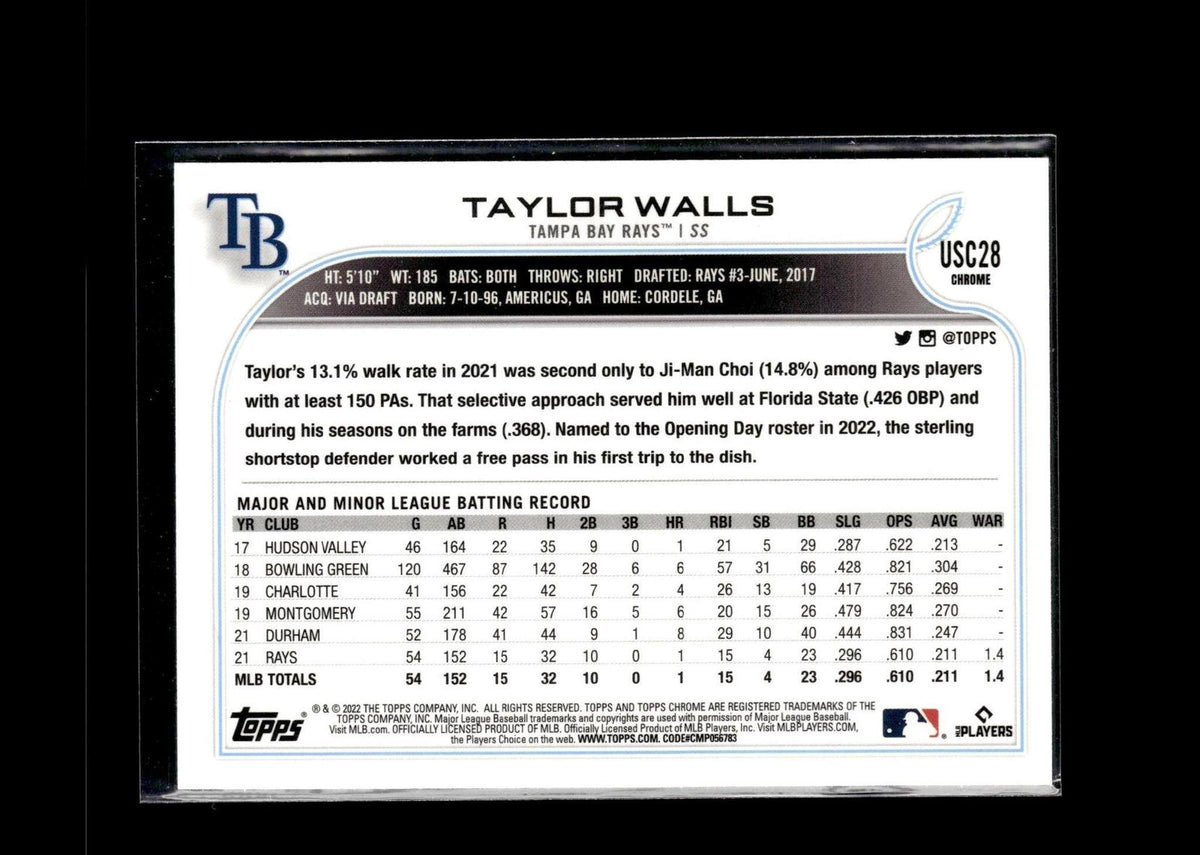 Taylor Walls #USC28 Purple Refractor 2022 Topps Chrome Update Tampa Bay Rays
