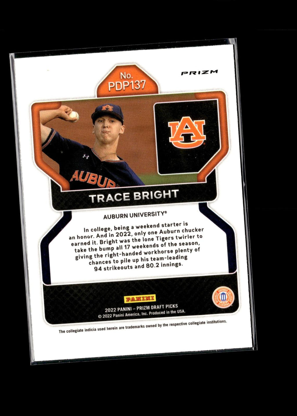 Trace Bright #PDP137 Silver 2022 Panini Prizm Draft Picks Auburn Tigers