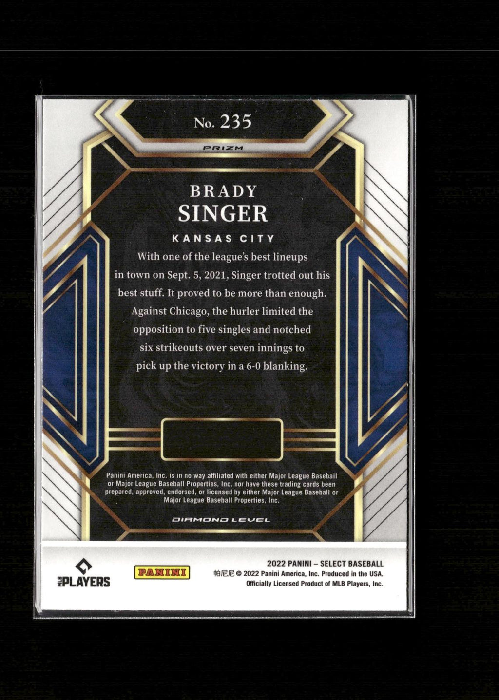 Brady Singer #235 Cosmic 2022 Panini Select Kansas City Royals