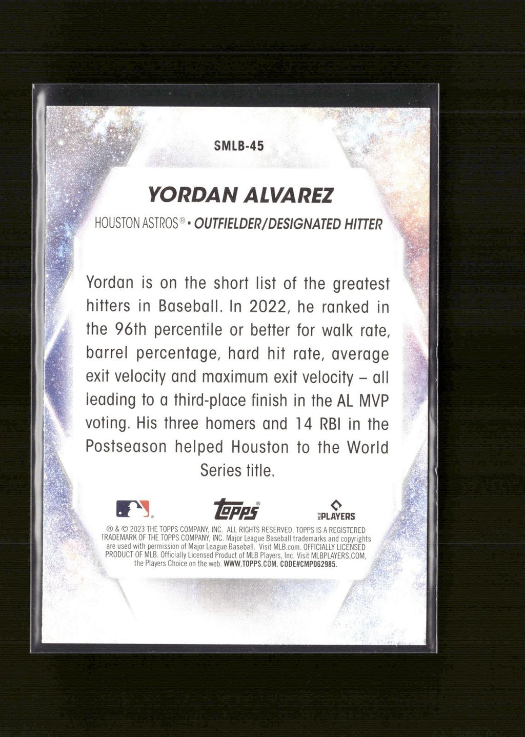 Yordan Alvarez #SMLB-45 Stars of MLB 2023 Topps Houston Astros