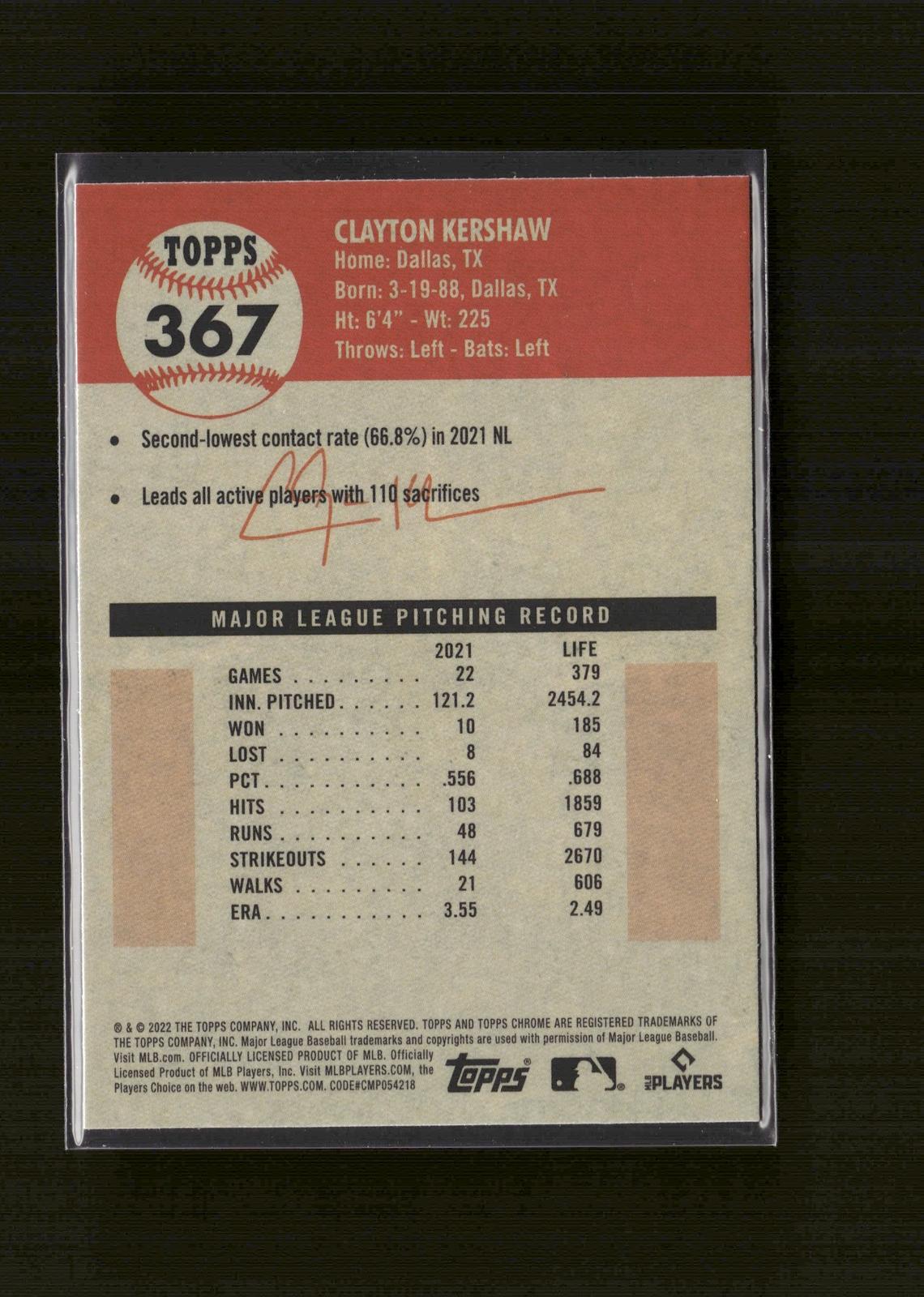 Clayton Kershaw #367 2022 Topps Chrome Platinum Anniversary Los Angeles Dodgers