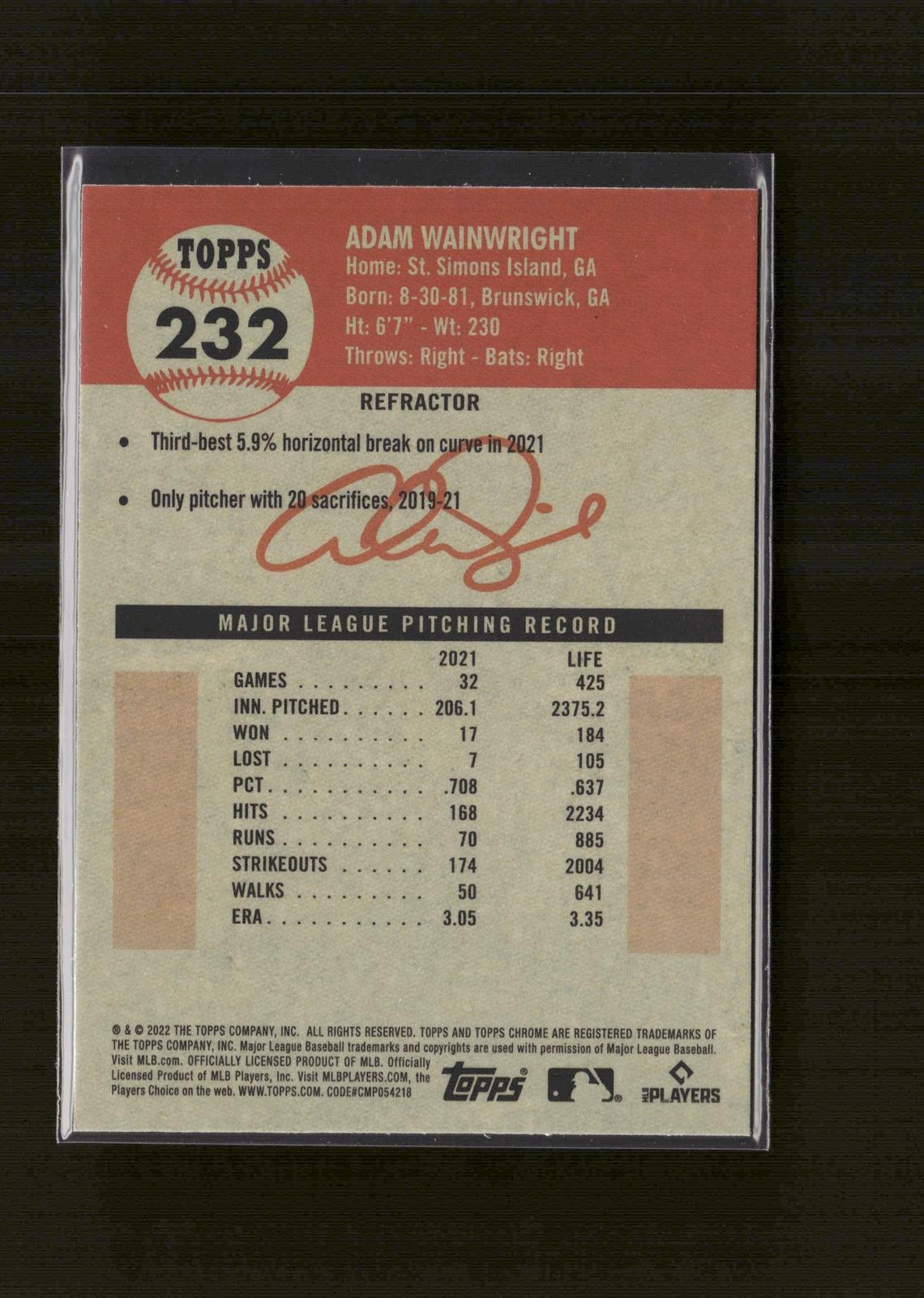 Adam Wainwright #232 Refractor 2022 Topps Chrome Platinum Anniversary Cardinals