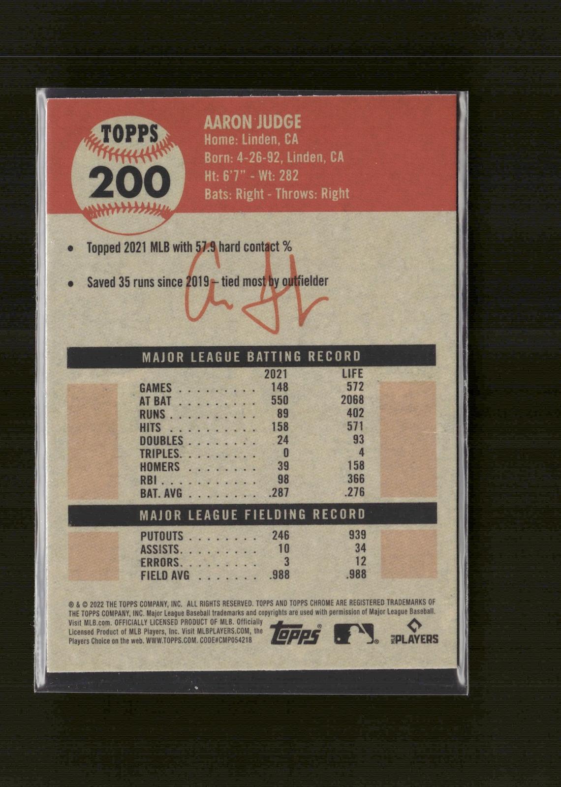 Aaron Judge #200 2022 Topps Chrome Platinum Anniversary New York Yankees