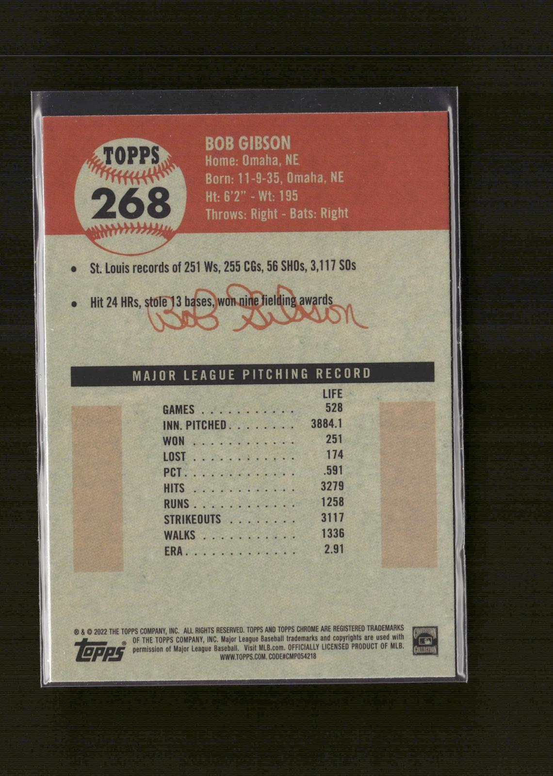 Bob Gibson #268 2022 Topps Chrome Platinum Anniversary St. Louis Cardinals