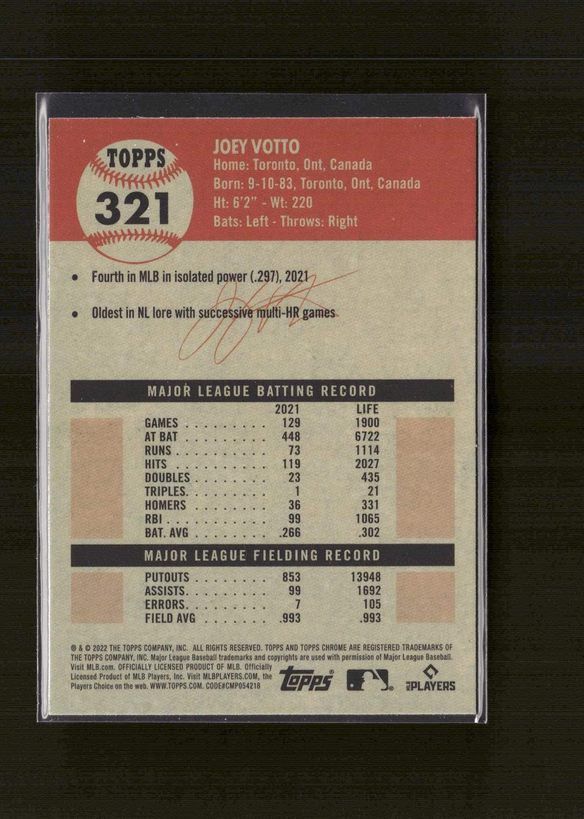 Joey Votto #321 2022 Topps Chrome Platinum Anniversary Cincinnati Reds