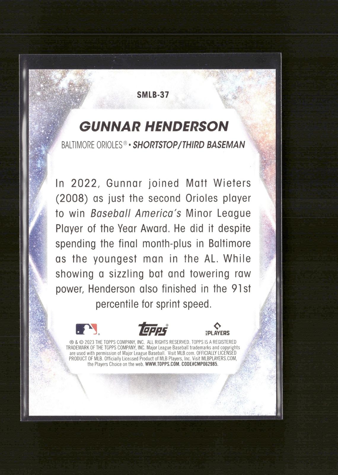 Gunnar Henderson #SMLB-37 Stars of MLB 2023 Topps Baltimore Orioles