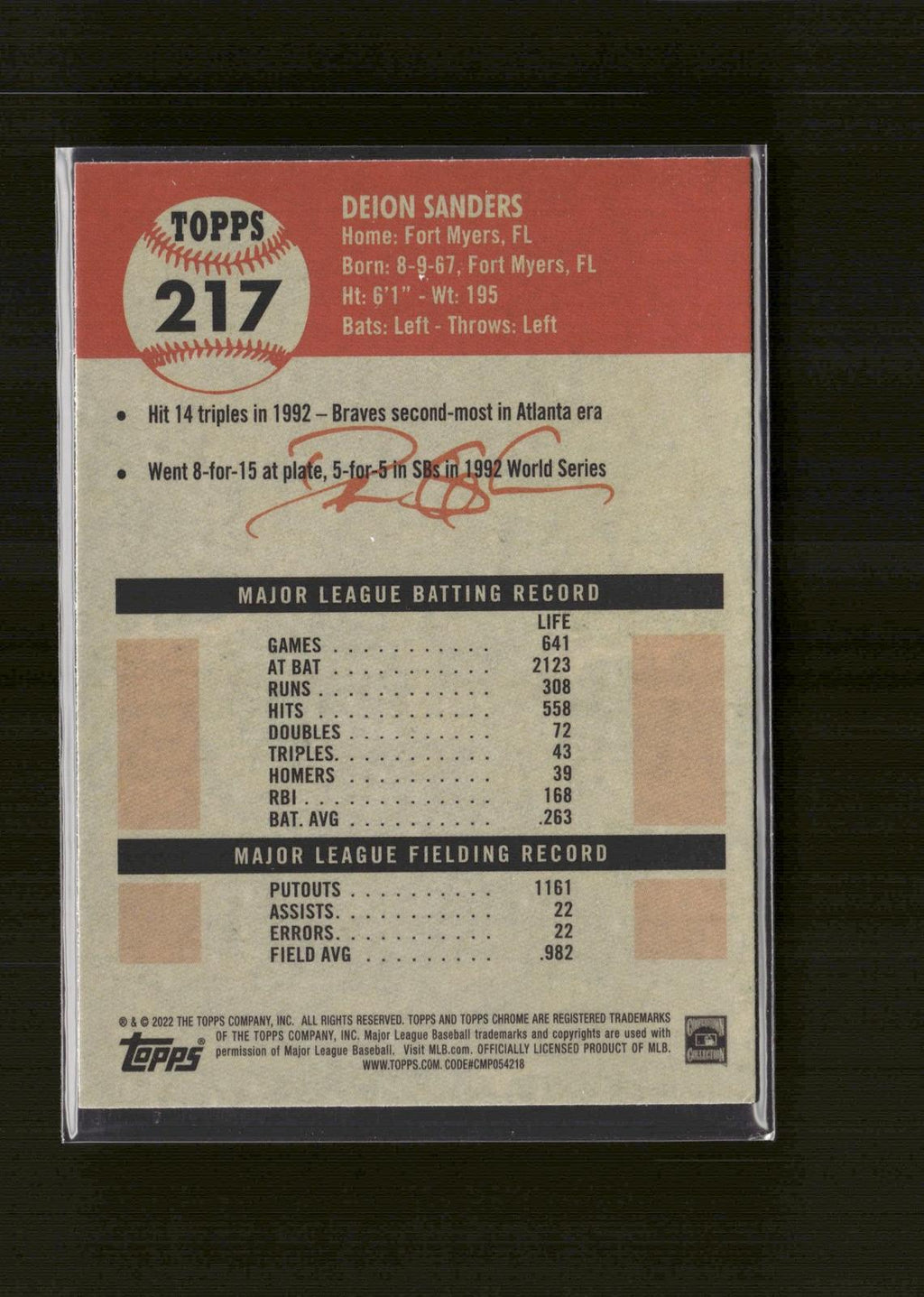 Deion Sanders #217 2022 Topps Chrome Platinum Anniversary Atlanta Braves