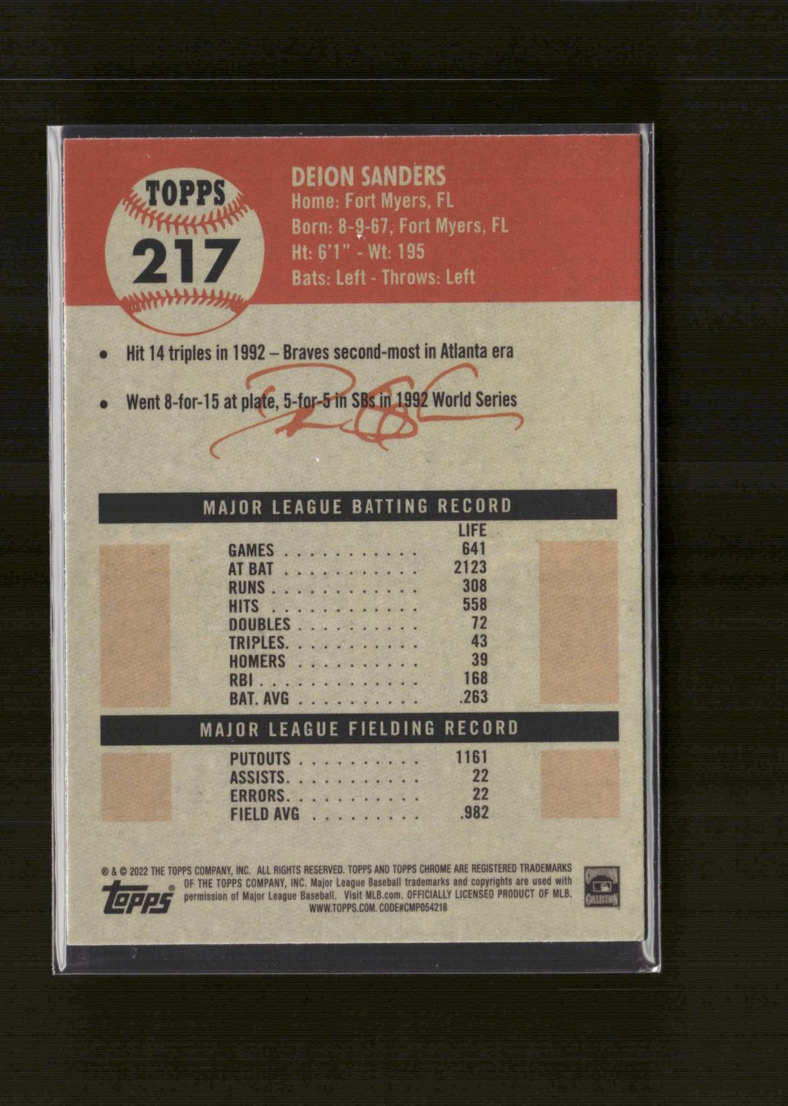 Deion Sanders #217 2022 Topps Chrome Platinum Anniversary Atlanta Braves
