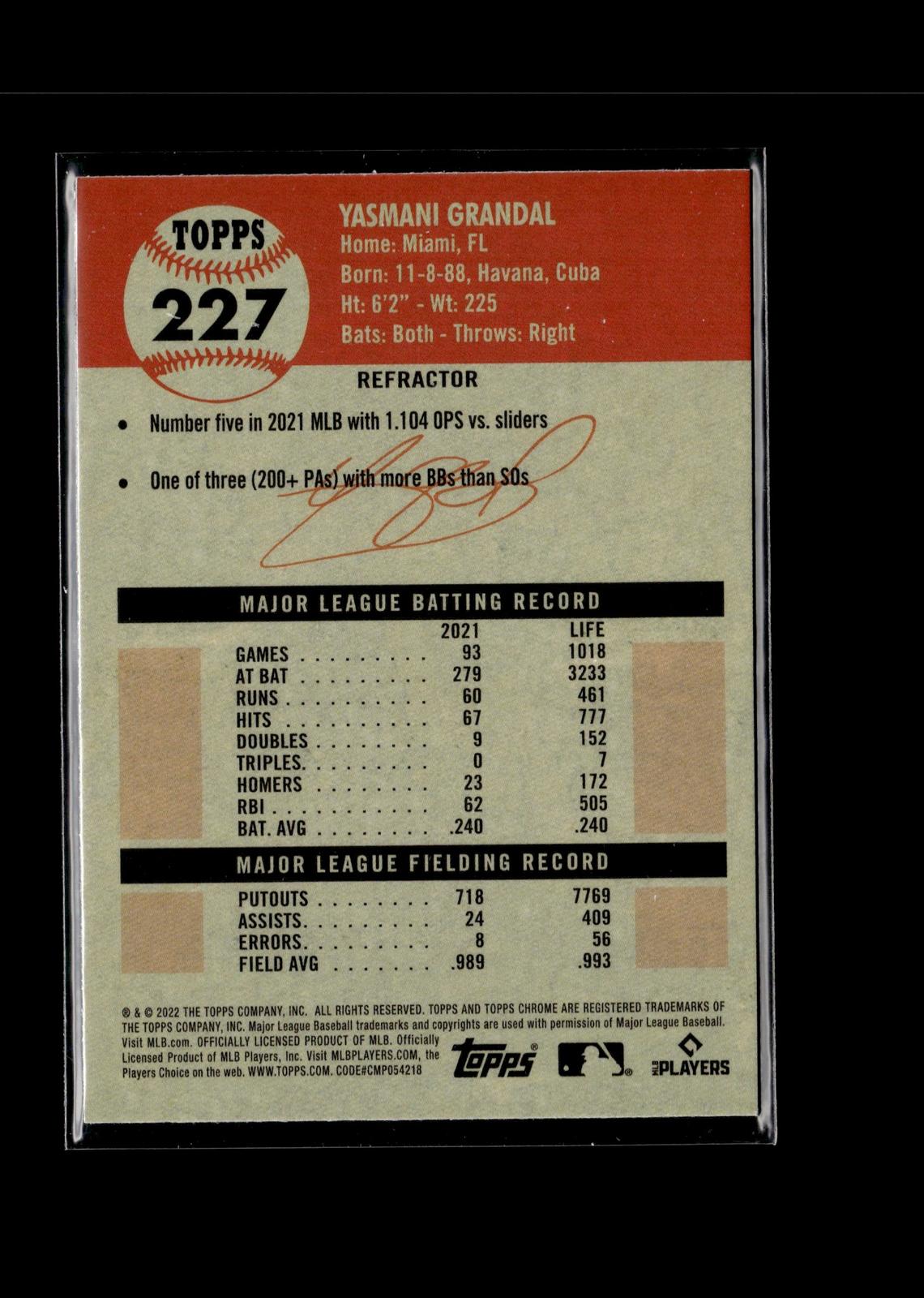 Yasmani Grandal #227 Refractor 2022 Topps Chrome Platinum Anniversary White Sox