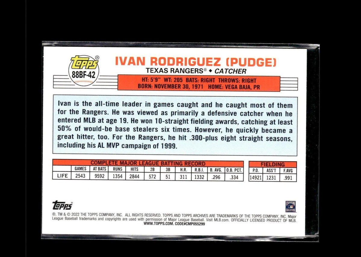 Ivan Rodriguez #88BF-42 1988 Topps Big Foil 2022 Topps Archives Texas Rangers