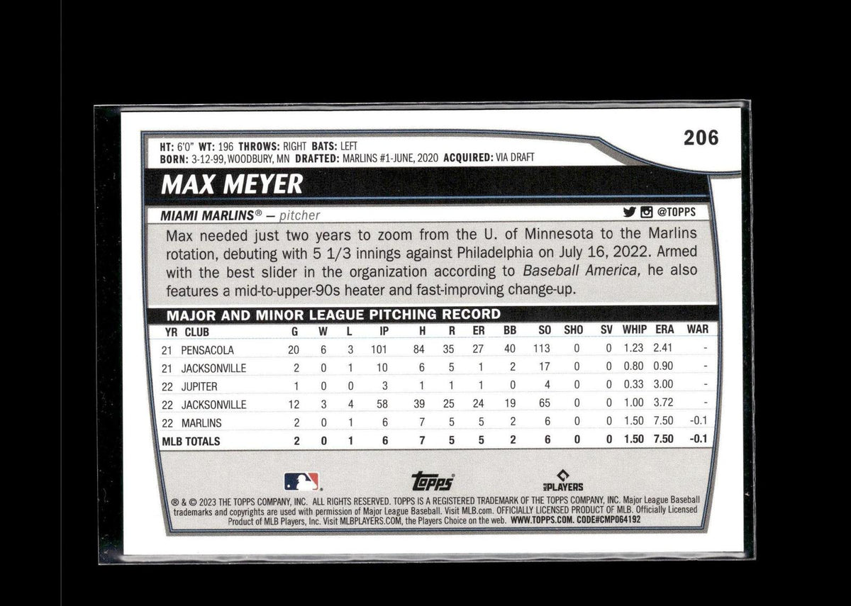 Max Meyer #206 Electric Orange 2023 Topps Big League Miami Marlins