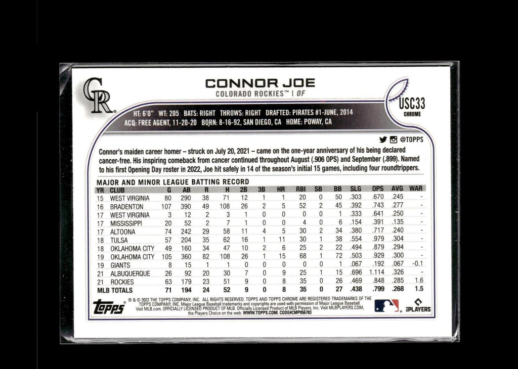 Connor Joe #USC33 2022 Topps Chrome Update Colorado Rockies