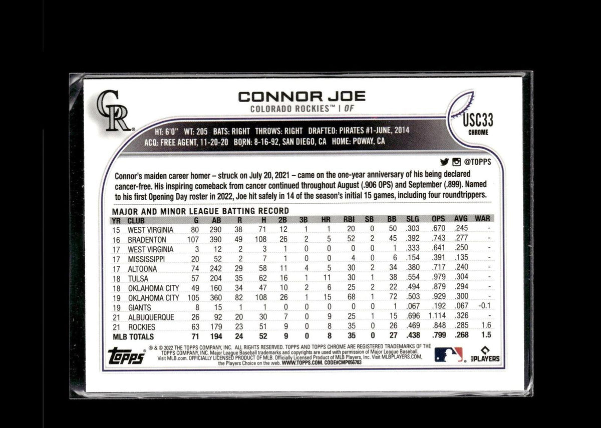 Connor Joe #USC33 2022 Topps Chrome Update Colorado Rockies
