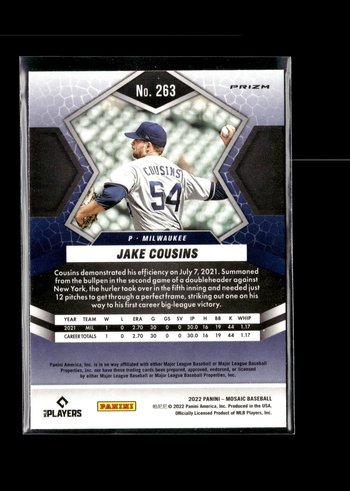 Jake Cousins #263 Blue Camo Mosaic 2022 Panini Mosaic Milwaukee Brewers