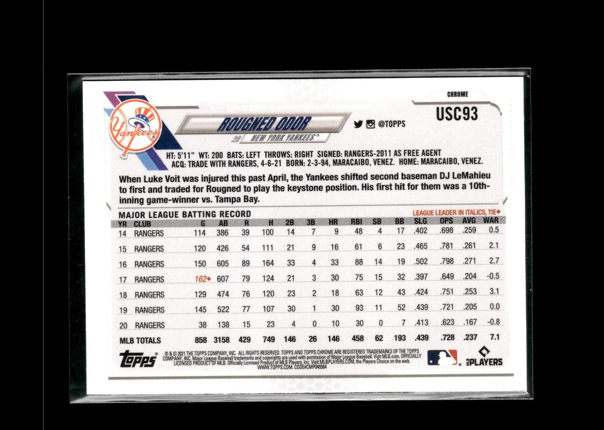Rougned Odor #USC93 Purple Refractor 2021 Topps Chrome Update New York Yankees