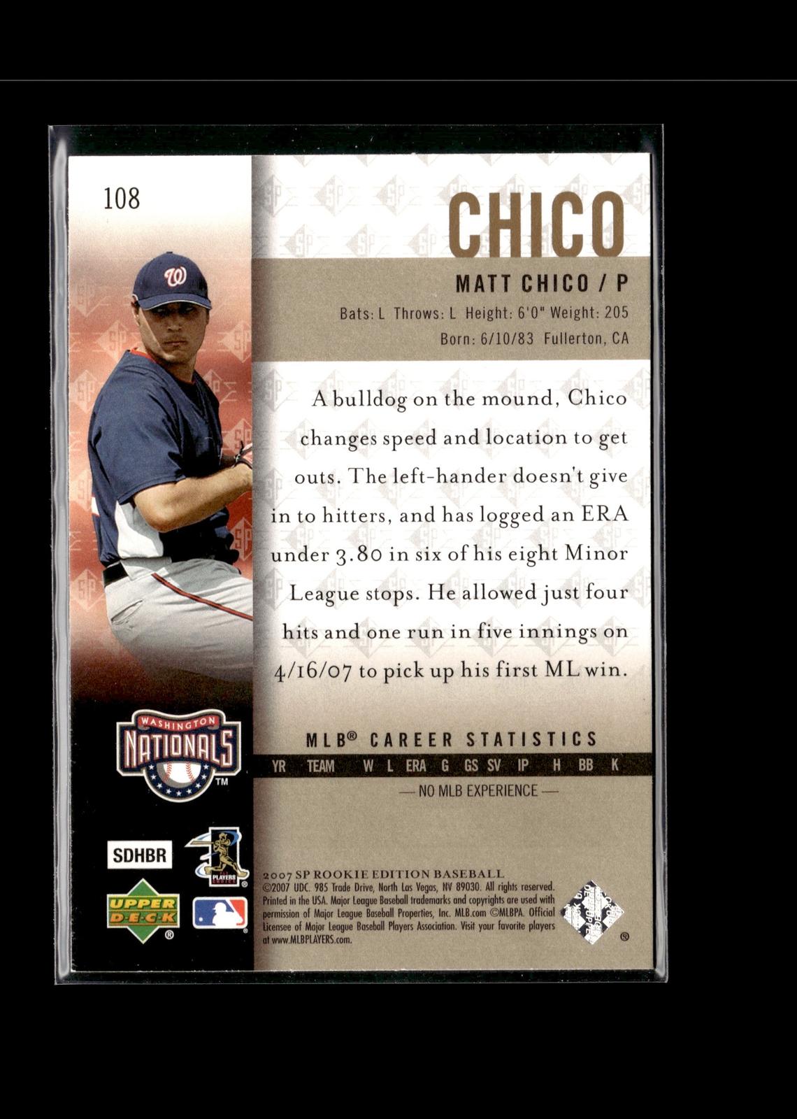Matt Chico #108 2007 SP Rookie Edition Washington Nationals