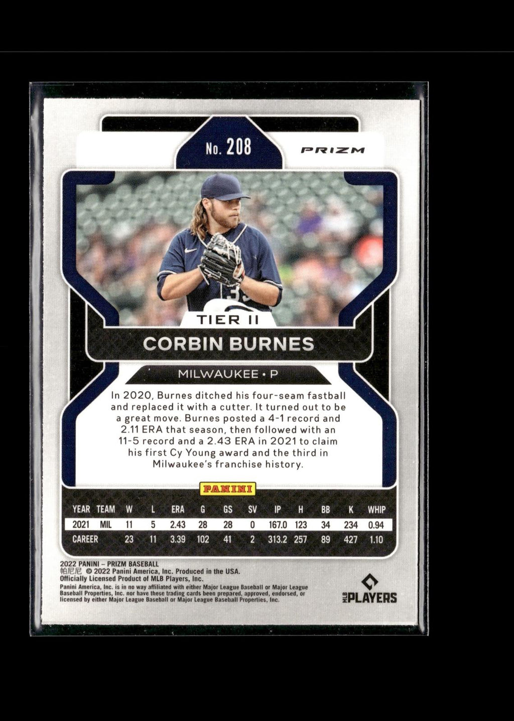Corbin Burnes #208 Red/White/Blue Prizm 2022 Panini Prizm Milwaukee Brewers
