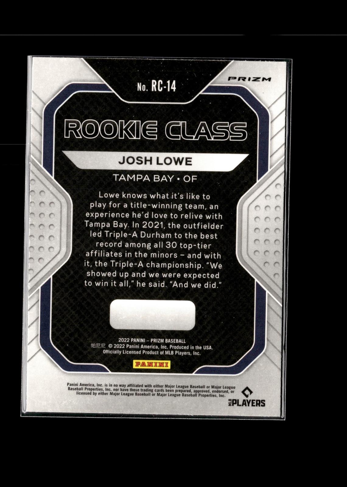Josh Lowe #RC-14 Rookie Class Silver Prizm 2022 Panini Prizm Tampa Bay Rays