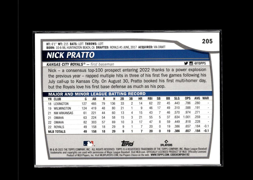 Nick Pratto #205 Electric Orange 2023 Topps Big League Kansas City Royals RC