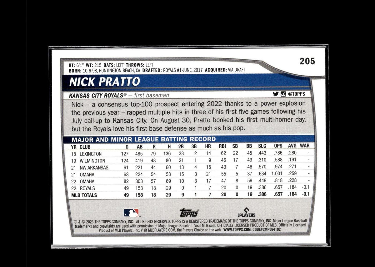 Nick Pratto #205 Electric Orange 2023 Topps Big League Kansas City Royals RC