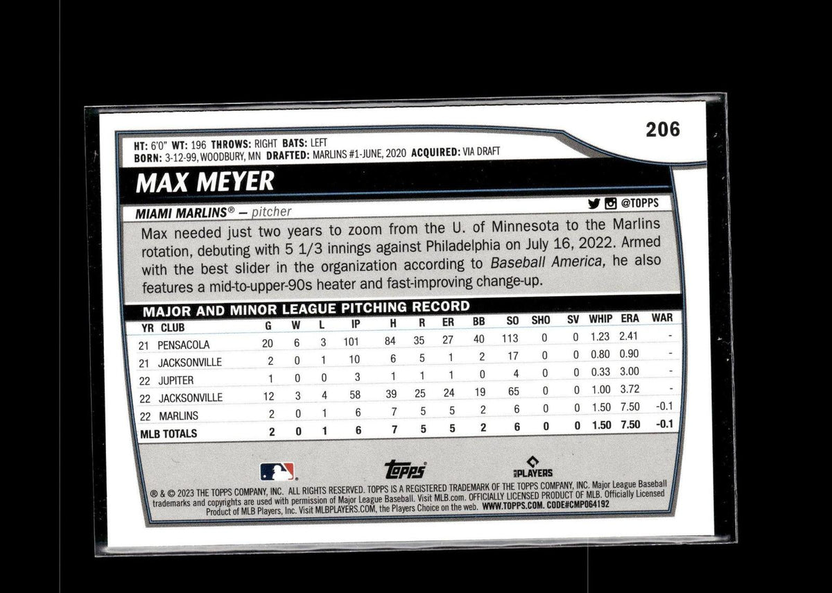 Max Meyer #206 2023 Topps Big League Miami Marlins RC
