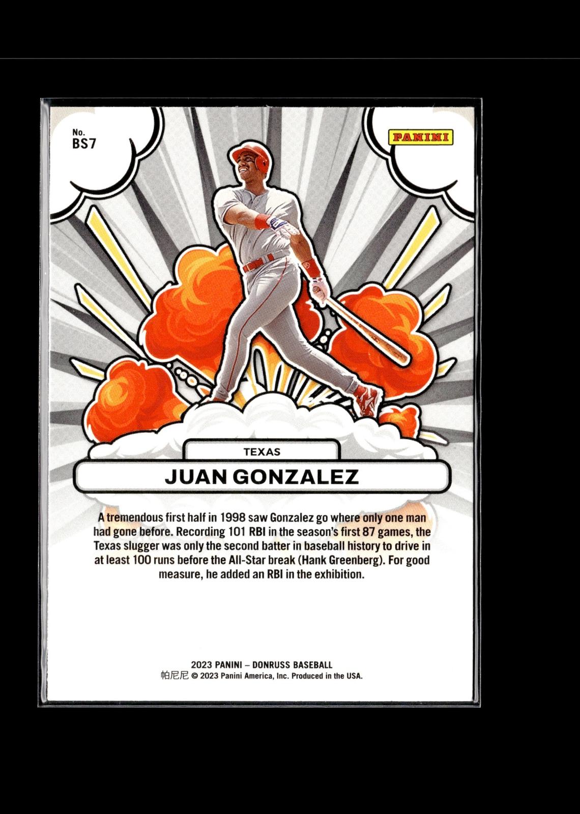 Juan Gonzalez #BS7 Bomb Squad Vector 2023 Donruss Texas Rangers