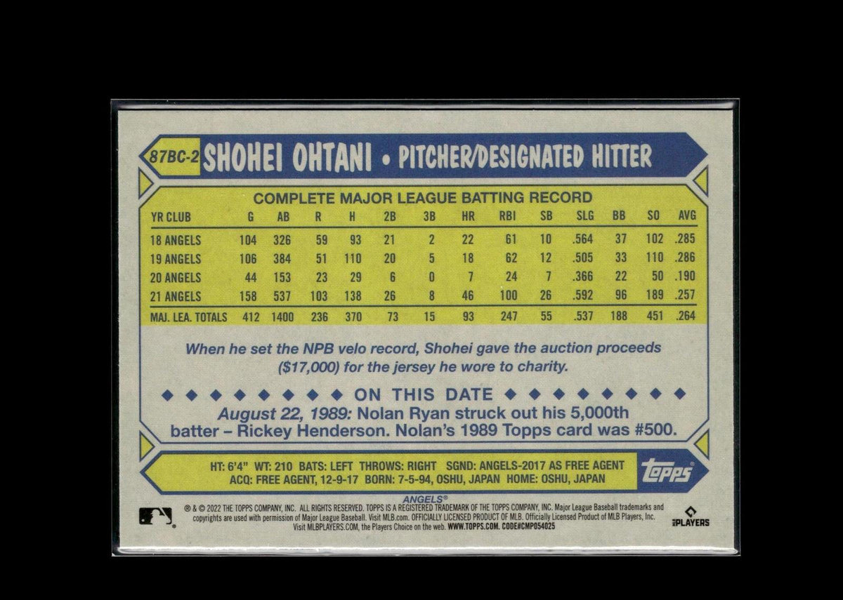 Shohei Ohtani #87BC-2 1987 Topps 35th Anniversary 2022 Topps Chrome Angels