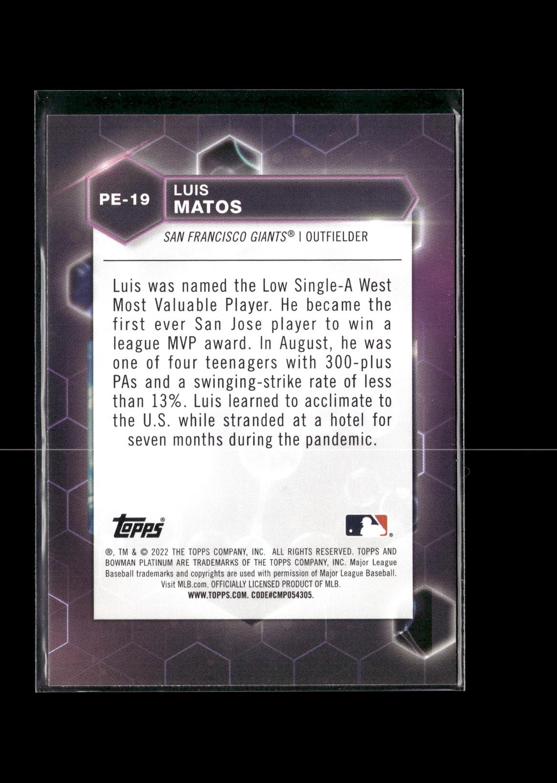 Luis Matos #PE-19 Precious Elements 2022 Bowman Platinum San Francisco Giants