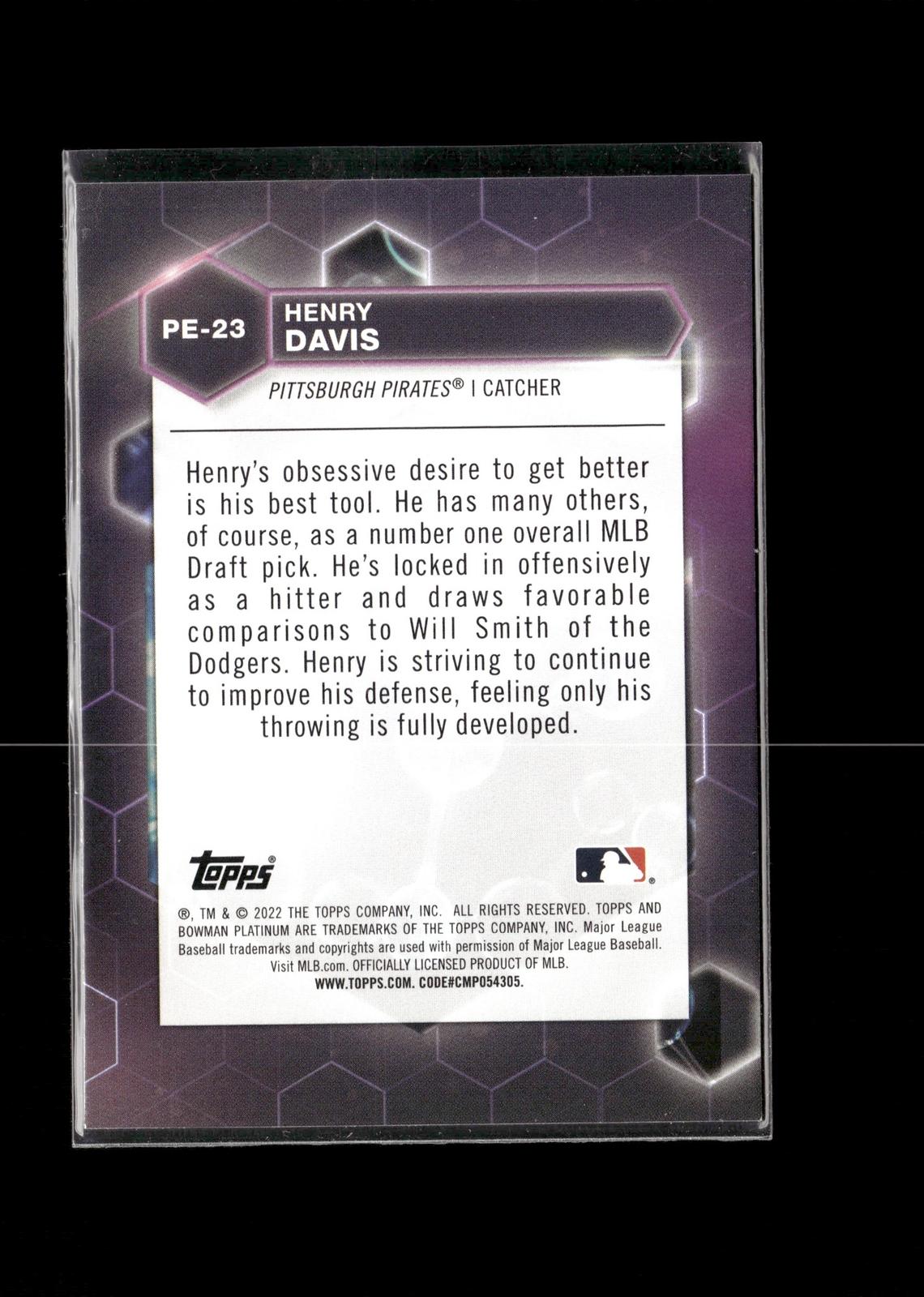 Henry Davis #PE-23 Precious Elements 2022 Bowman Platinum Pittsburgh Pirates