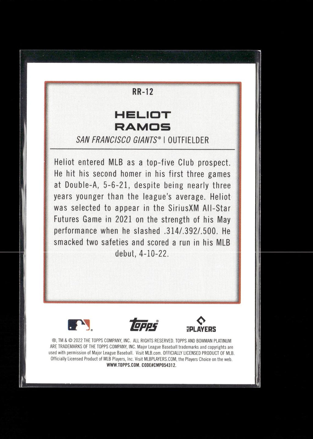Heliot Ramos #RR-12 Renowned Rookies 2022 Bowman Platinum San Francisco Giants