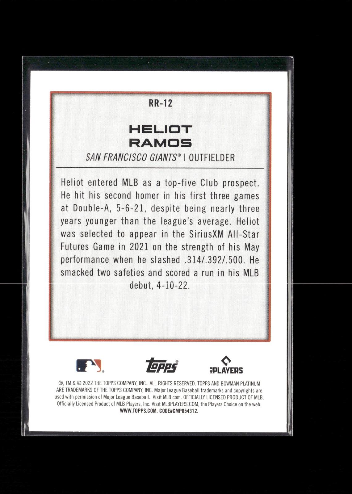Heliot Ramos #RR-12 Renowned Rookies 2022 Bowman Platinum San Francisco Giants