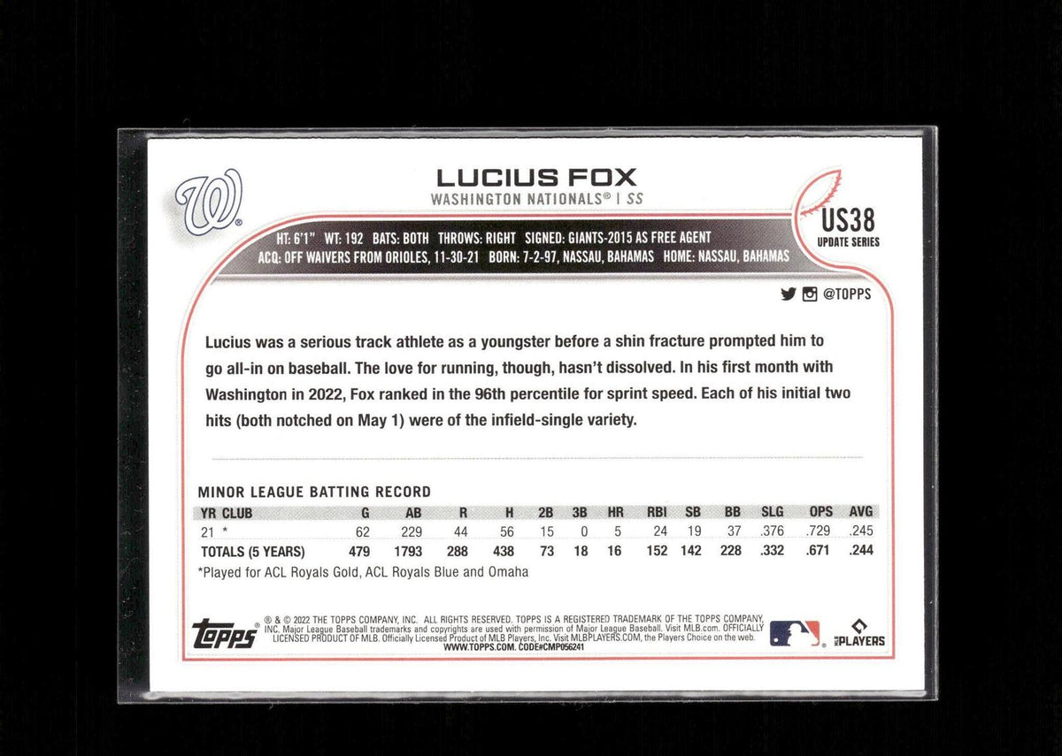 Lucius Fox #US38 Rainbow Foil 2022 Topps Update Washington Nationals