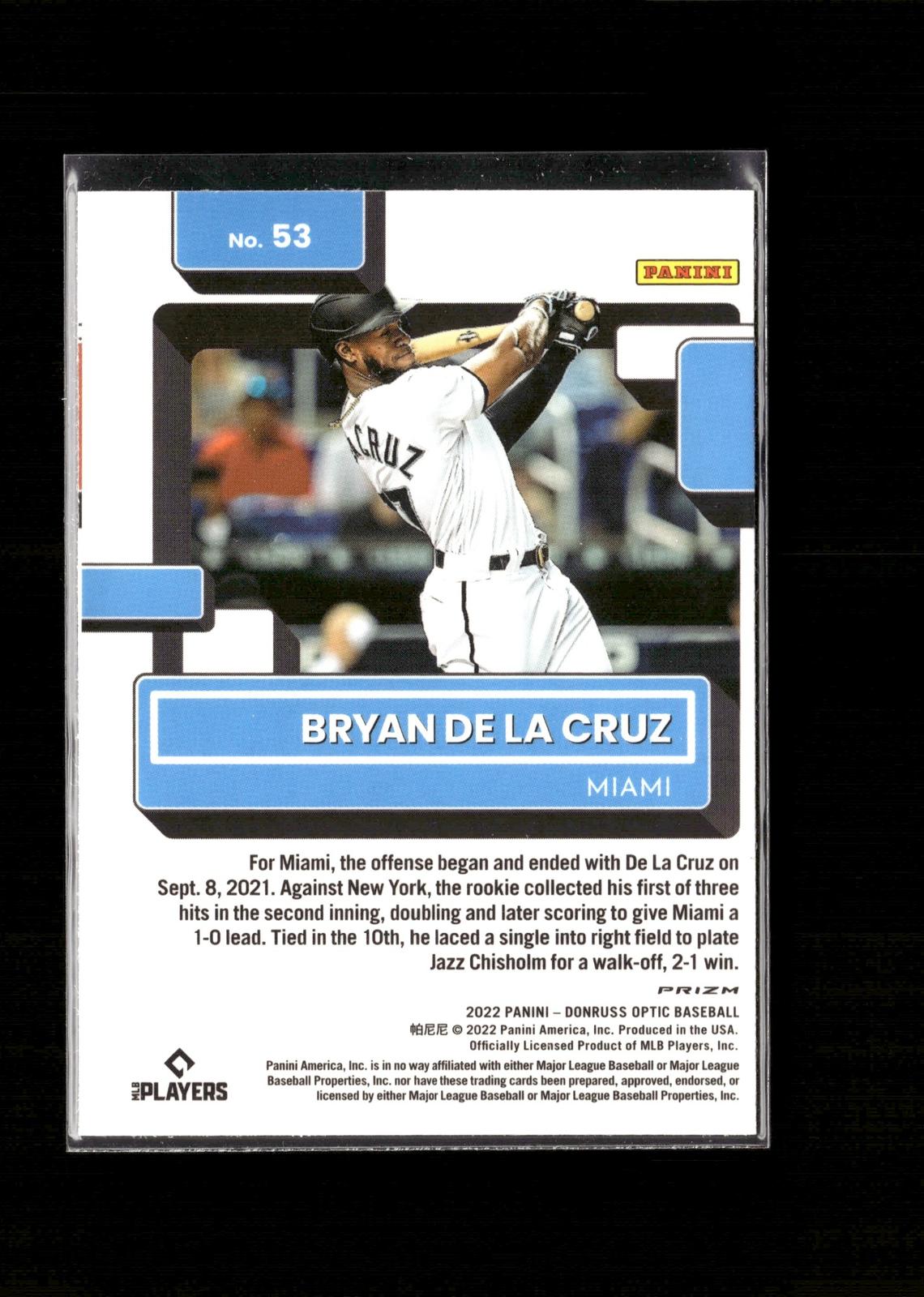 Bryan De La Cruz #53 Lime Green Prizm 2022 Donruss Optic Miami Marlins RC