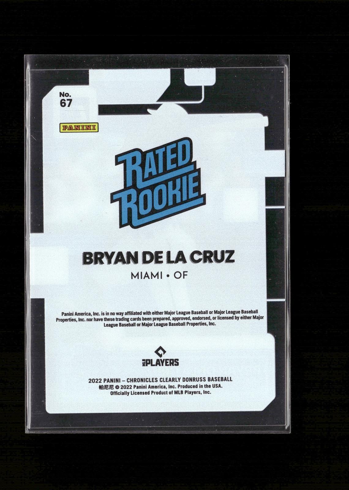 Bryan De La Cruz #67 Clearly Donruss 2022 Panini Chronicles Miami Marlins