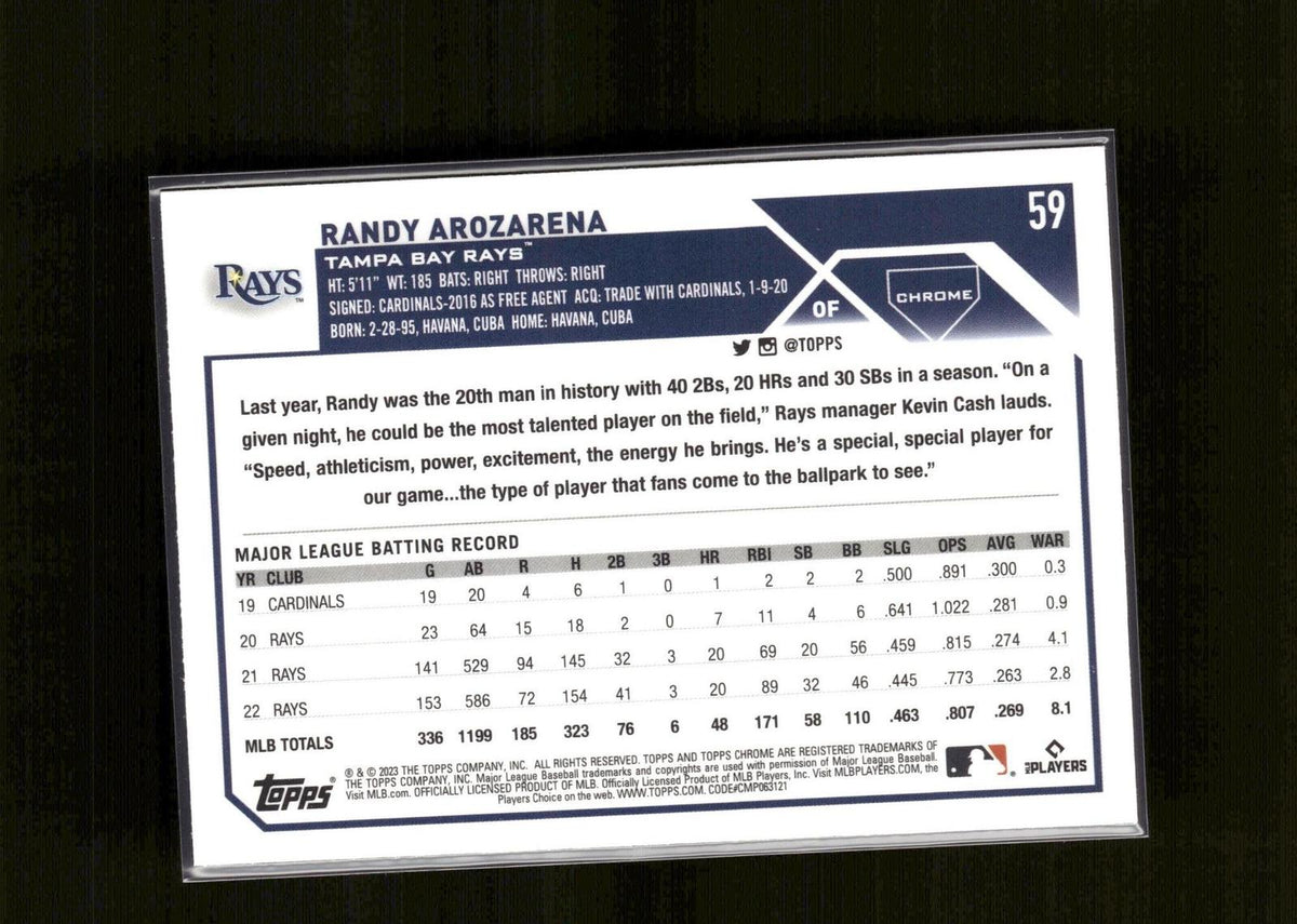 Randy Arozarena #59 Pink Refractor 2023 Topps Chrome Tampa Bay Rays