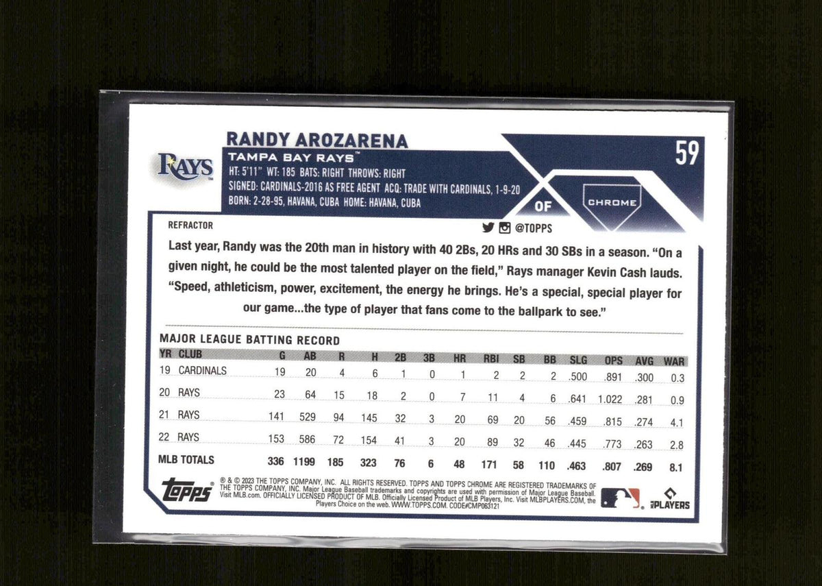 Randy Arozarena #59 Refractor 2023 Topps Chrome Tampa Bay Rays