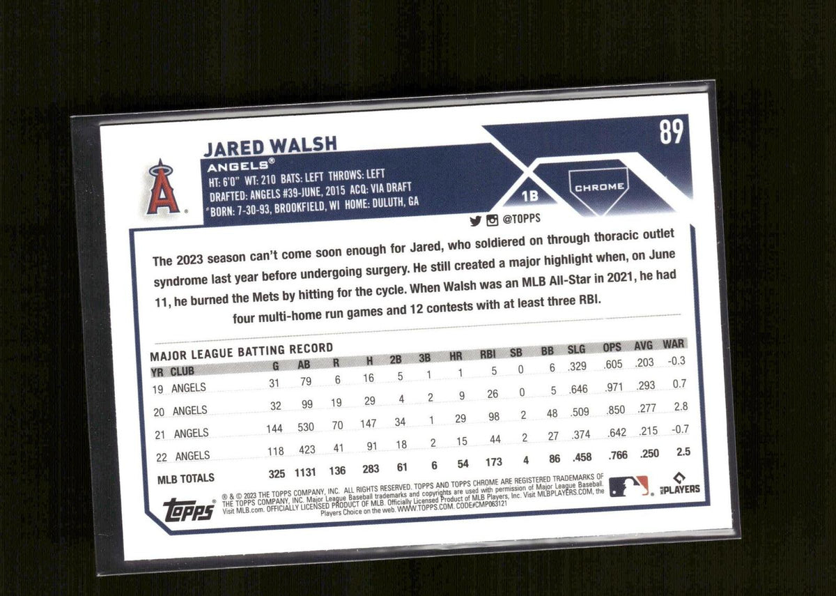 Jared Walsh #89 Pink Refractor 2023 Topps Chrome Los Angeles Angels