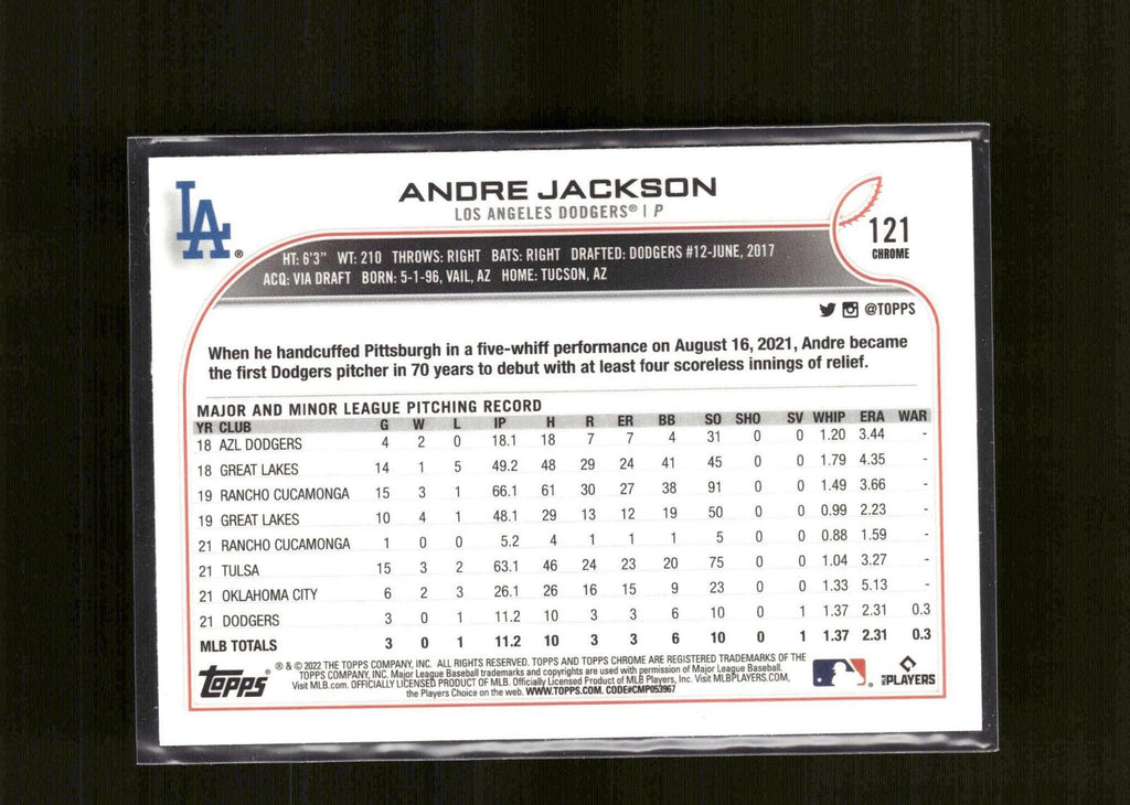 Andre Jackson #121 Sepia Refractor 2022 Topps Chrome Los Angeles Dodgers
